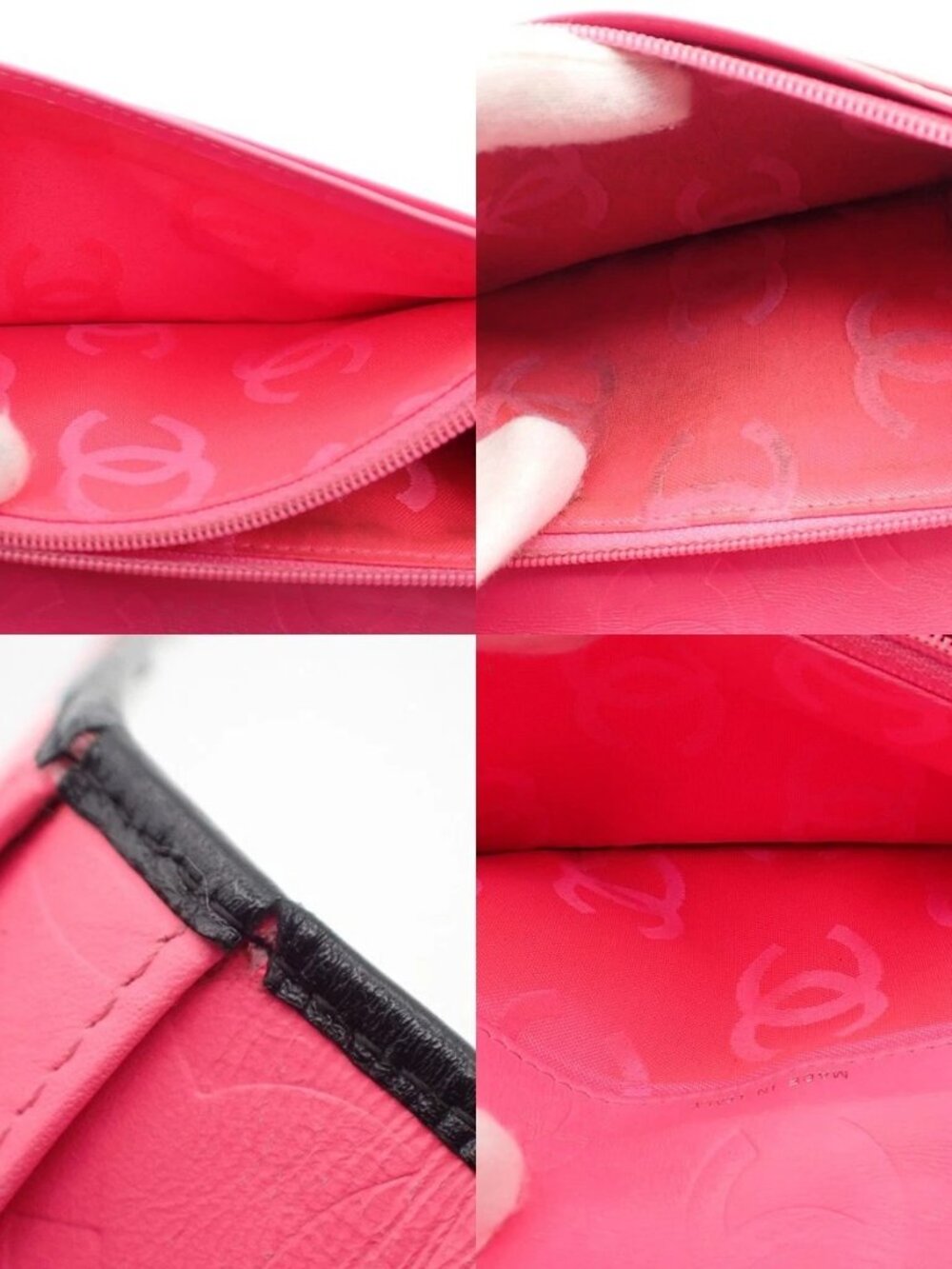 CHANEL CC Logo Cambon Long Bifold Wallet Purse Leather Black Pink Italy 33KC572 - Picture 10 of 14